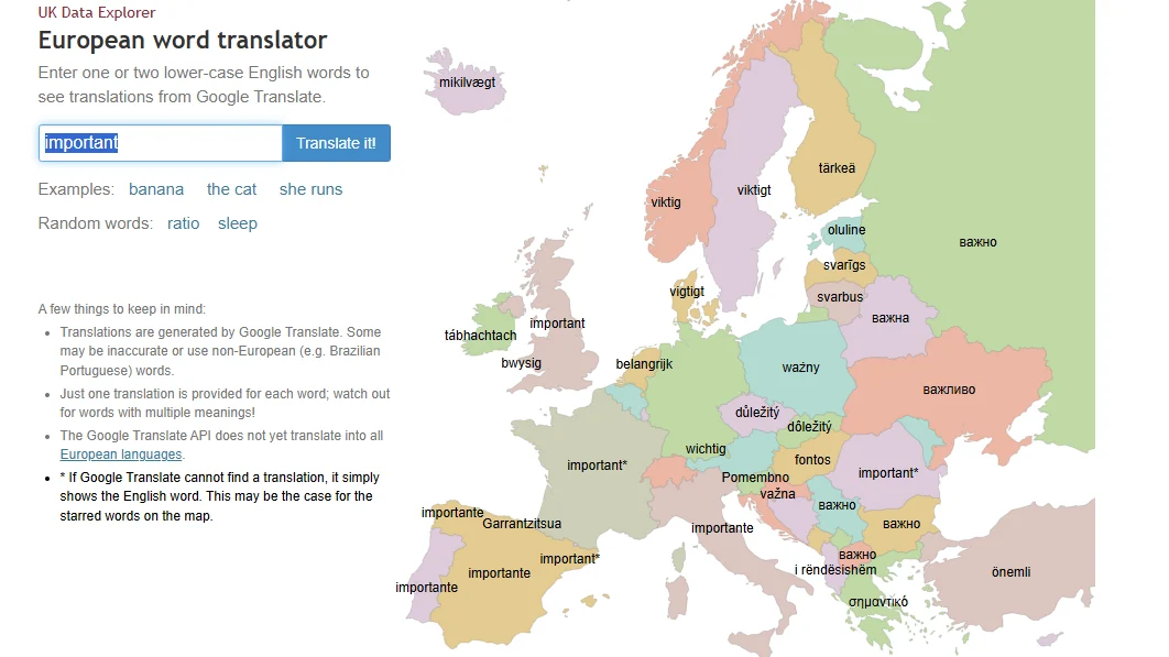 European words comparison